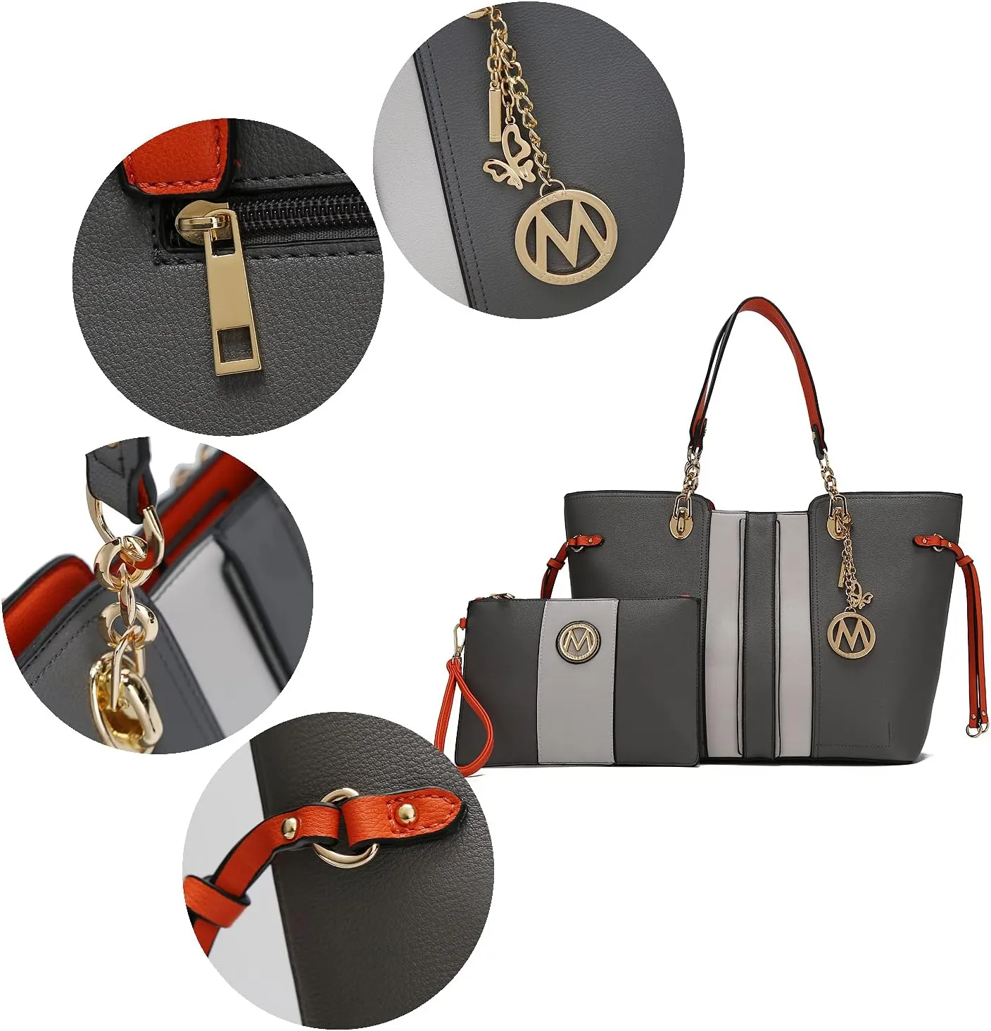 MKF Set Shoulder Bag for Women & Wristlet Wallet Purse: Top Handle Tote Satchel PU Leather Handbag Pocketbook