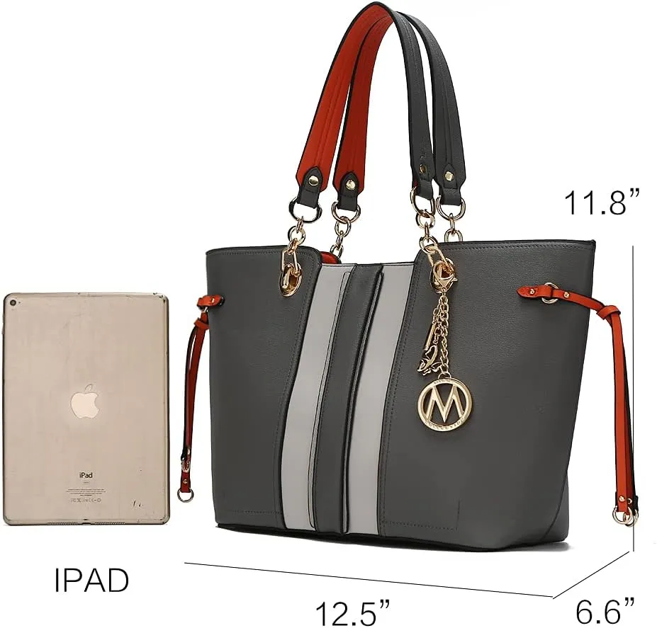 MKF Set Shoulder Bag for Women & Wristlet Wallet Purse: Top Handle Tote Satchel PU Leather Handbag Pocketbook