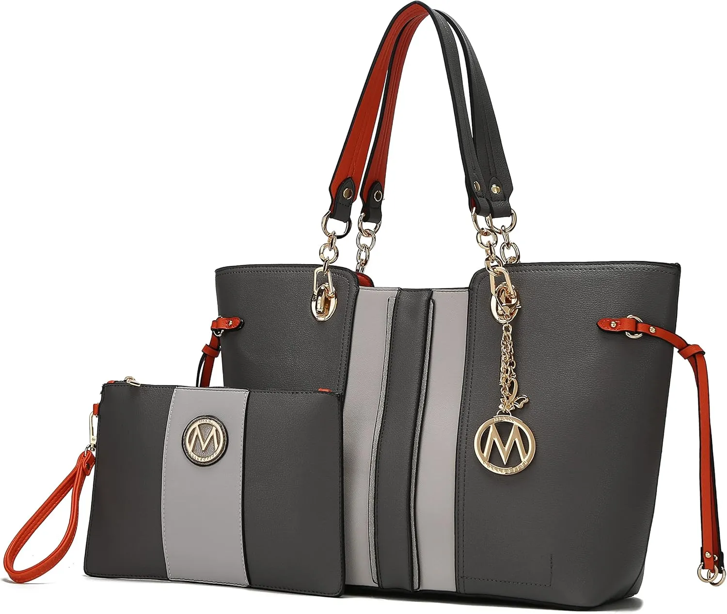 MKF Set Shoulder Bag for Women & Wristlet Wallet Purse: Top Handle Tote Satchel PU Leather Handbag Pocketbook
