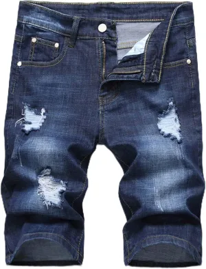 MLANM Men's Denim Shorts Classic Fit Distressed Summer Fashion Ripped Jean Shorts