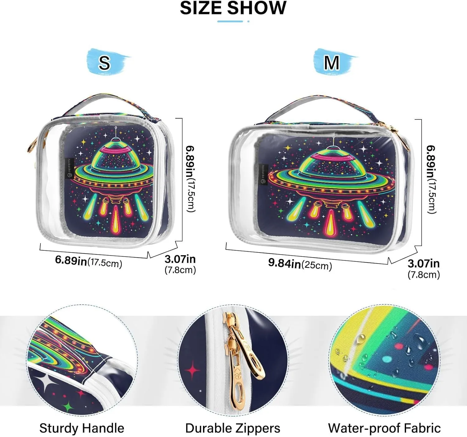 MNSRUU Clear Makeup Bags Ufo Spacecraft Toiletry Bag for Women 2 PCS Waterproof Clear Bags Clear Travel Toiletry Bag Small Cosmetic Makeup Bag, Carry on Airport Airline Compliant Bag