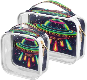 MNSRUU Clear Makeup Bags Ufo Spacecraft Toiletry Bag for Women 2 PCS Waterproof Clear Bags Clear Travel Toiletry Bag Small Cosmetic Makeup Bag, Carry on Airport Airline Compliant Bag
