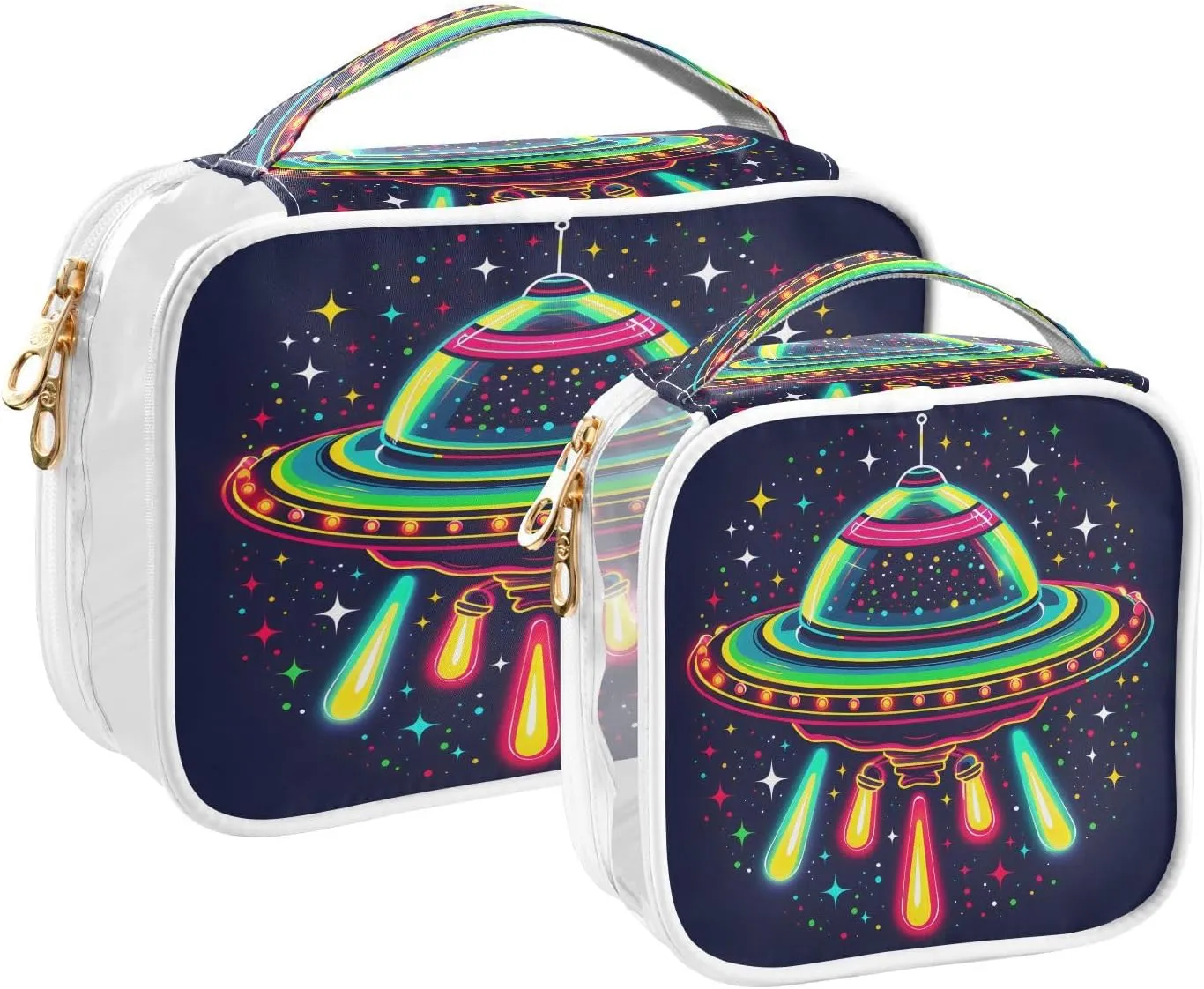 MNSRUU Clear Makeup Bags Ufo Spacecraft Toiletry Bag for Women 2 PCS Waterproof Clear Bags Clear Travel Toiletry Bag Small Cosmetic Makeup Bag, Carry on Airport Airline Compliant Bag
