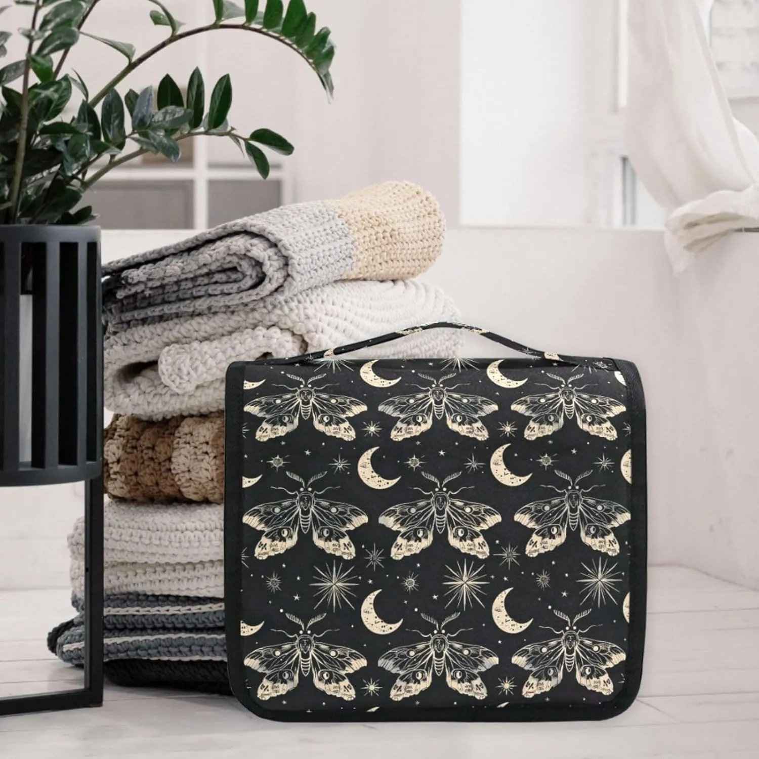 MNSRUU Hanging Toiletry Bag Butterfly and Moon Skull Travel Makeup bag for Toiletries Portable Travel Toiletry Organizer Cosmetic Bags with Hanging Hook