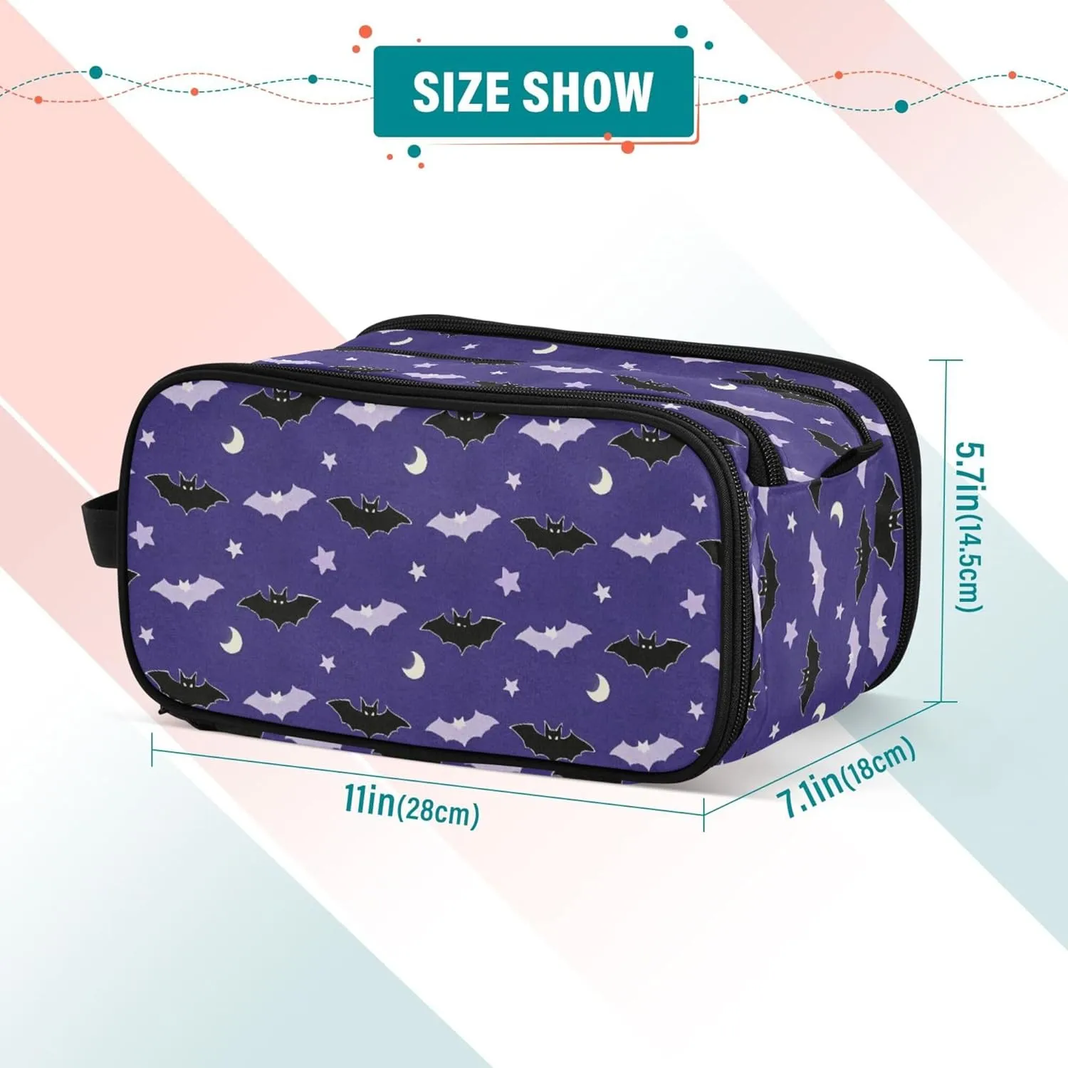 MNSRUU Large Capacity Makeup Bag, Bats Thank The Moon Cosmetic Bag Portable Toiletries Pouch with Compartments Makeup Organizer Case for Travel Women