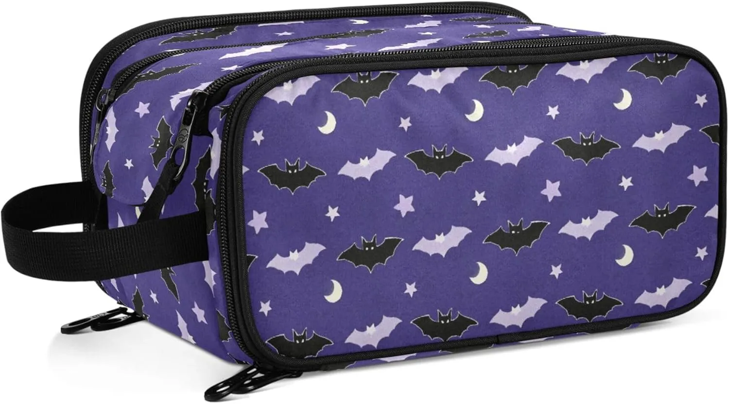 MNSRUU Large Capacity Makeup Bag, Bats Thank The Moon Cosmetic Bag Portable Toiletries Pouch with Compartments Makeup Organizer Case for Travel Women