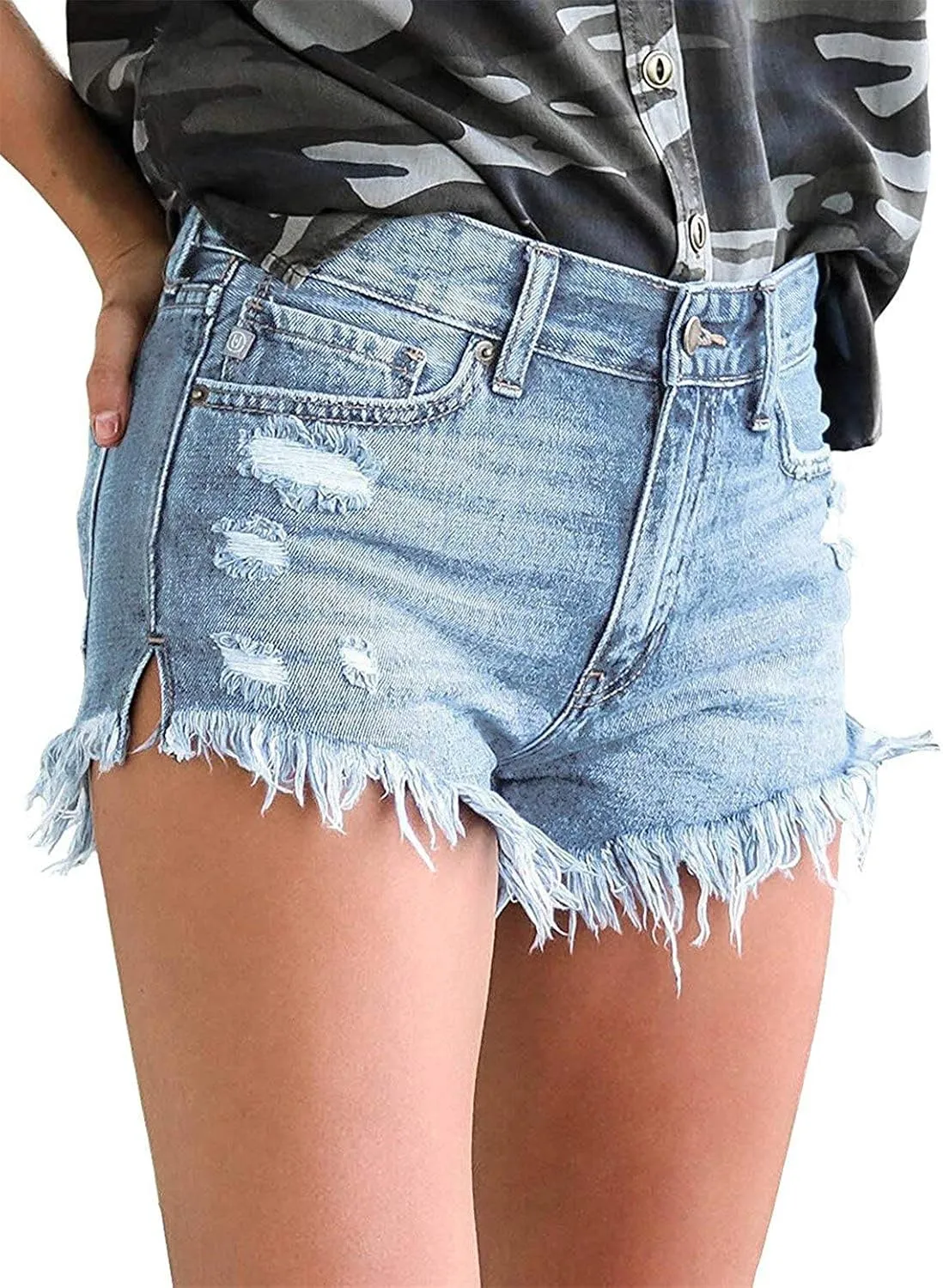 MODARANI Women's Cut Off Denim Jean Shorts Ripped Distressed
