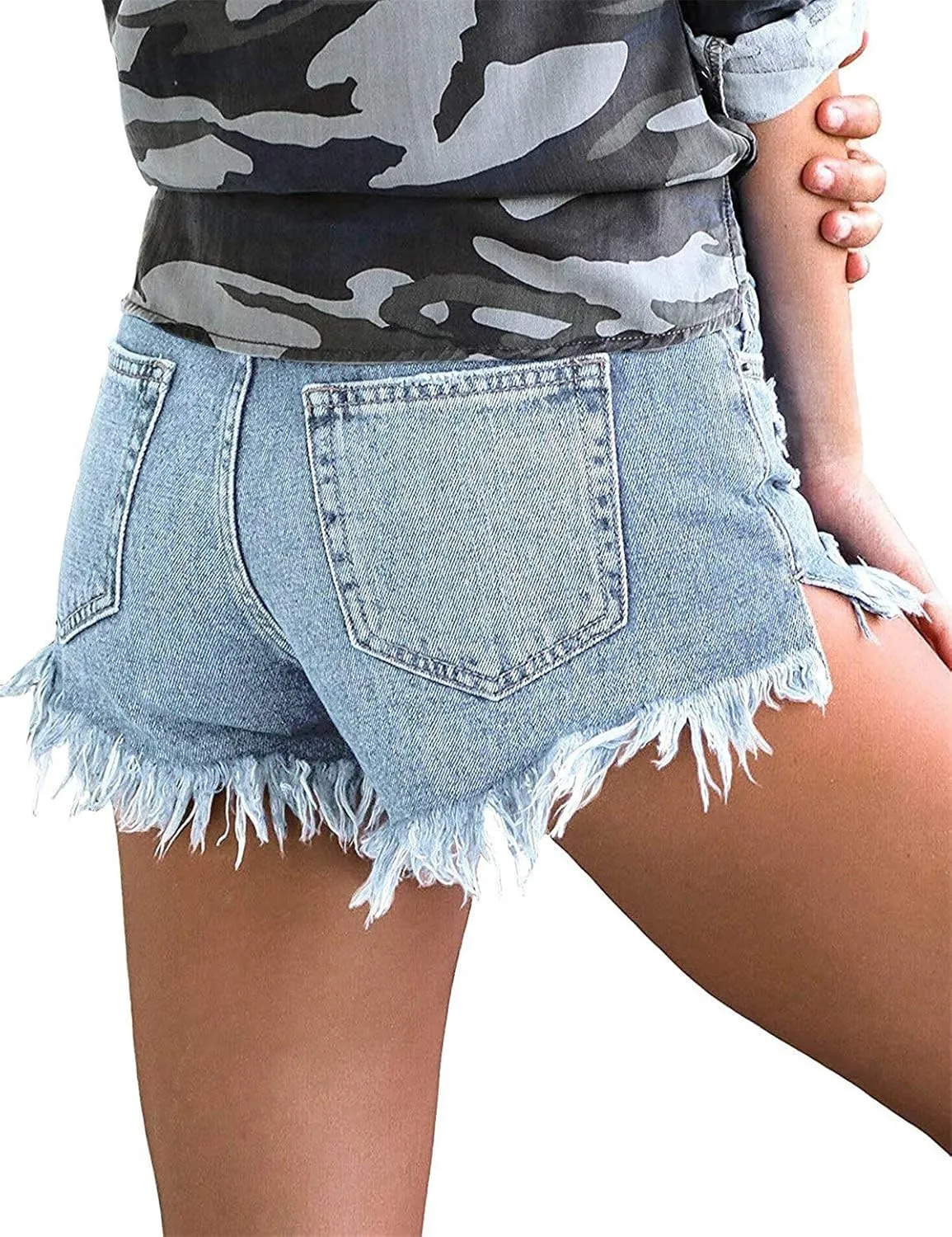 MODARANI Women's Cut Off Denim Jean Shorts Ripped Distressed