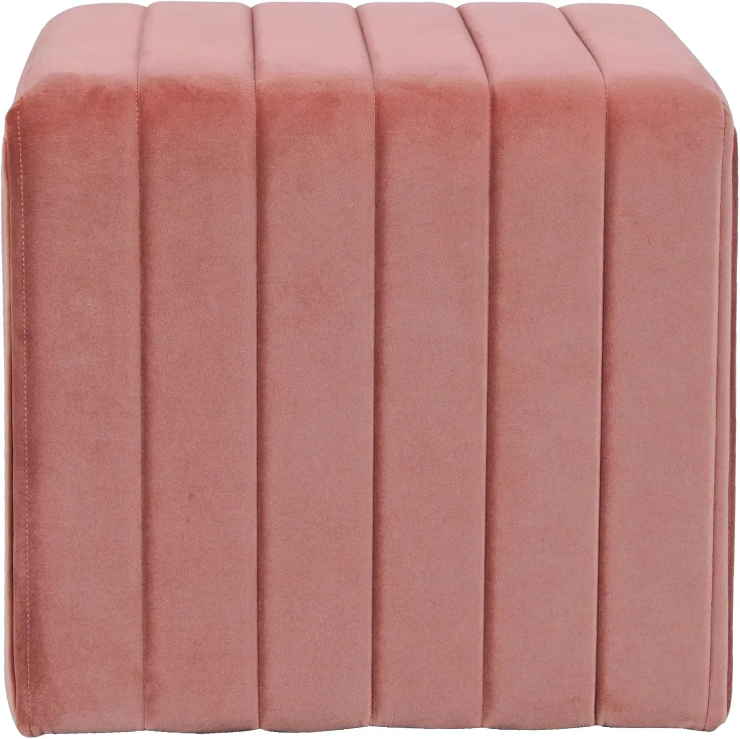 Modern Channel Tufted Velvet Ottoman Home Décor|Ottoman for Living Room & Bedroom - Blush Pink