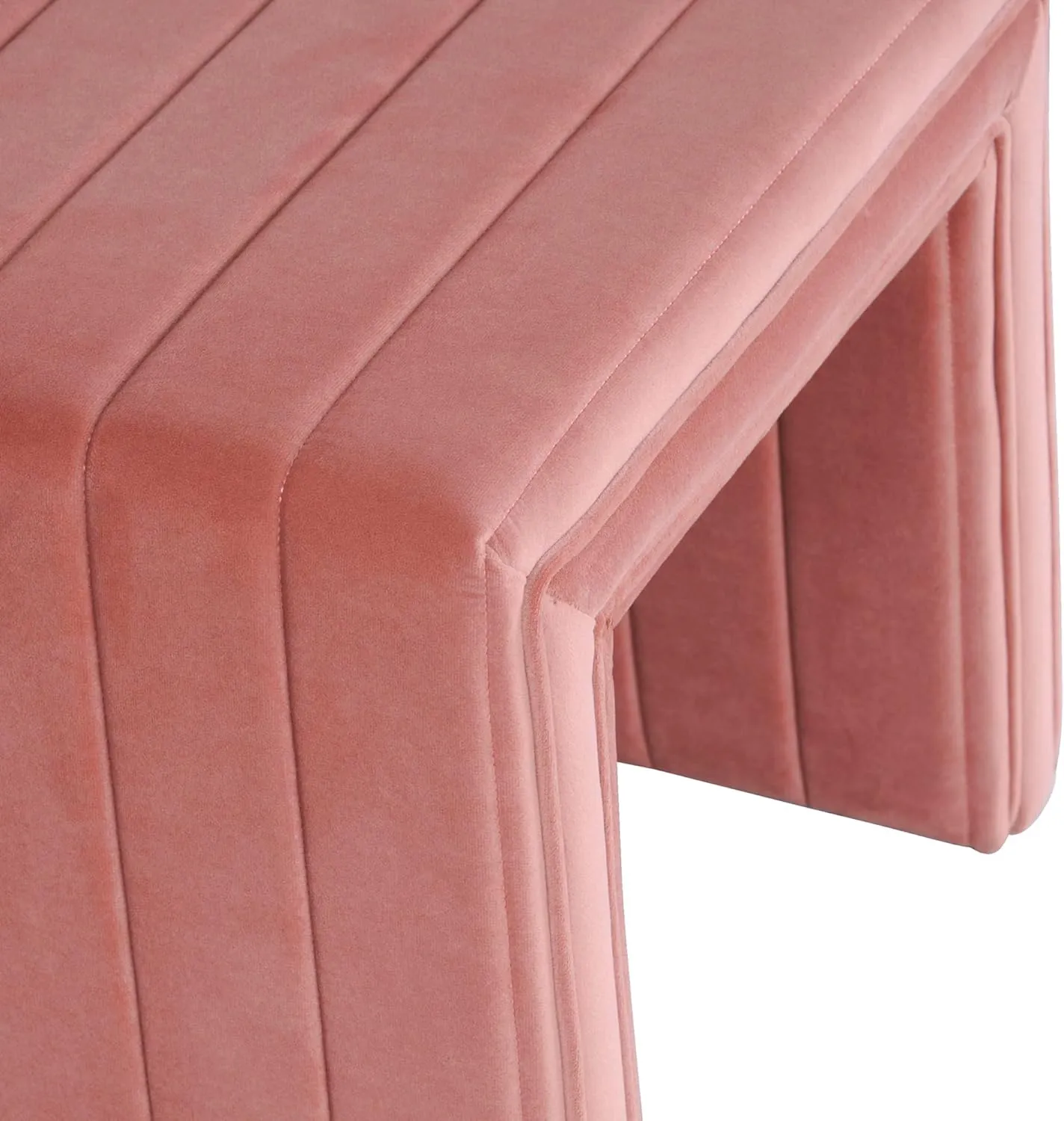 Modern Channel Tufted Velvet Ottoman Home Décor|Ottoman for Living Room & Bedroom - Blush Pink