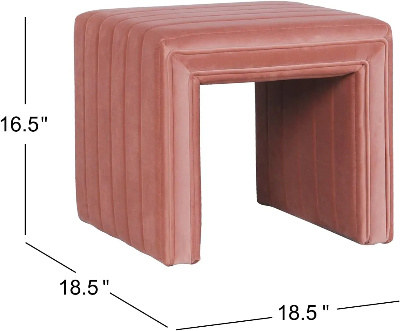 Modern Channel Tufted Velvet Ottoman Home Décor|Ottoman for Living Room & Bedroom - Blush Pink