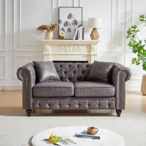 Modern Chesterfield Sofa Couch, 63.5-inch Faux Leather Loveseat Sofa with Rolled Arms and Tufted Button for Living Room, Office, Grey