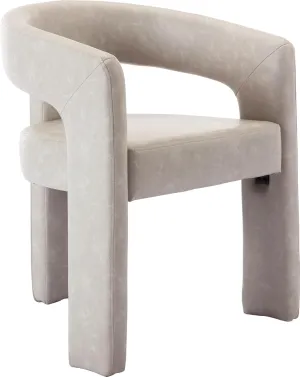 Modern Dining Chair, Faux Leather Upholstered Barrel Kitchen Chair, Round Dining Chairs with Wooden Legs, Assembled Accent Armchairs for Dining Room/Living Room/Bedroom/Side, Pebble Grey