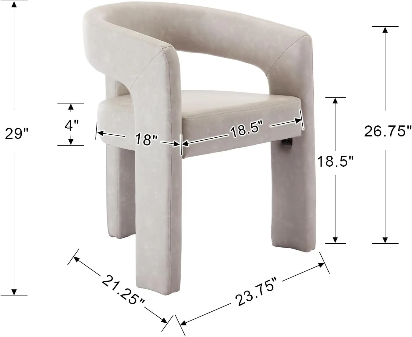 Modern Dining Chair, Faux Leather Upholstered Barrel Kitchen Chair, Round Dining Chairs with Wooden Legs, Assembled Accent Armchairs for Dining Room/Living Room/Bedroom/Side, Pebble Grey