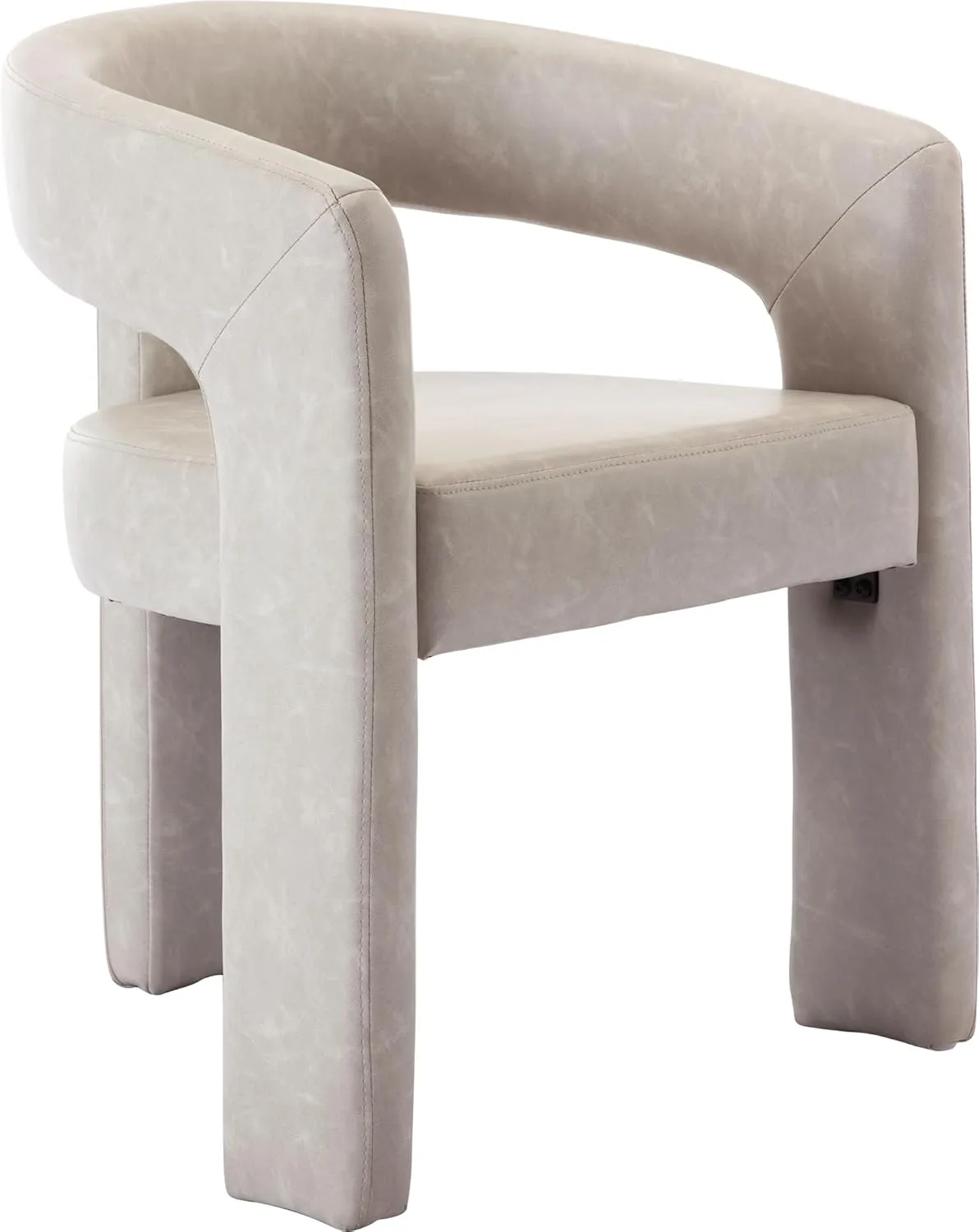 Modern Dining Chair, Faux Leather Upholstered Barrel Kitchen Chair, Round Dining Chairs with Wooden Legs, Assembled Accent Armchairs for Dining Room/Living Room/Bedroom/Side, Pebble Grey
