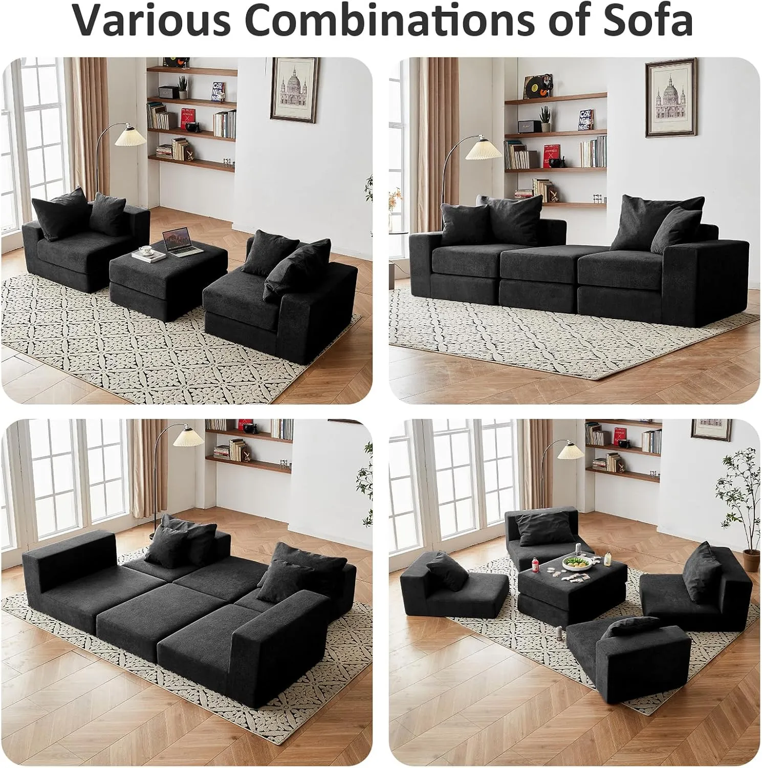 Modular Sectional Loveseat Sofa - Cloud Boneless Couch with Non Slip Base, Modern Sleeper Sofa for Customizable Living Spaces, Cozy Modular Couch for Indoor Room, No Assembly Required, Black