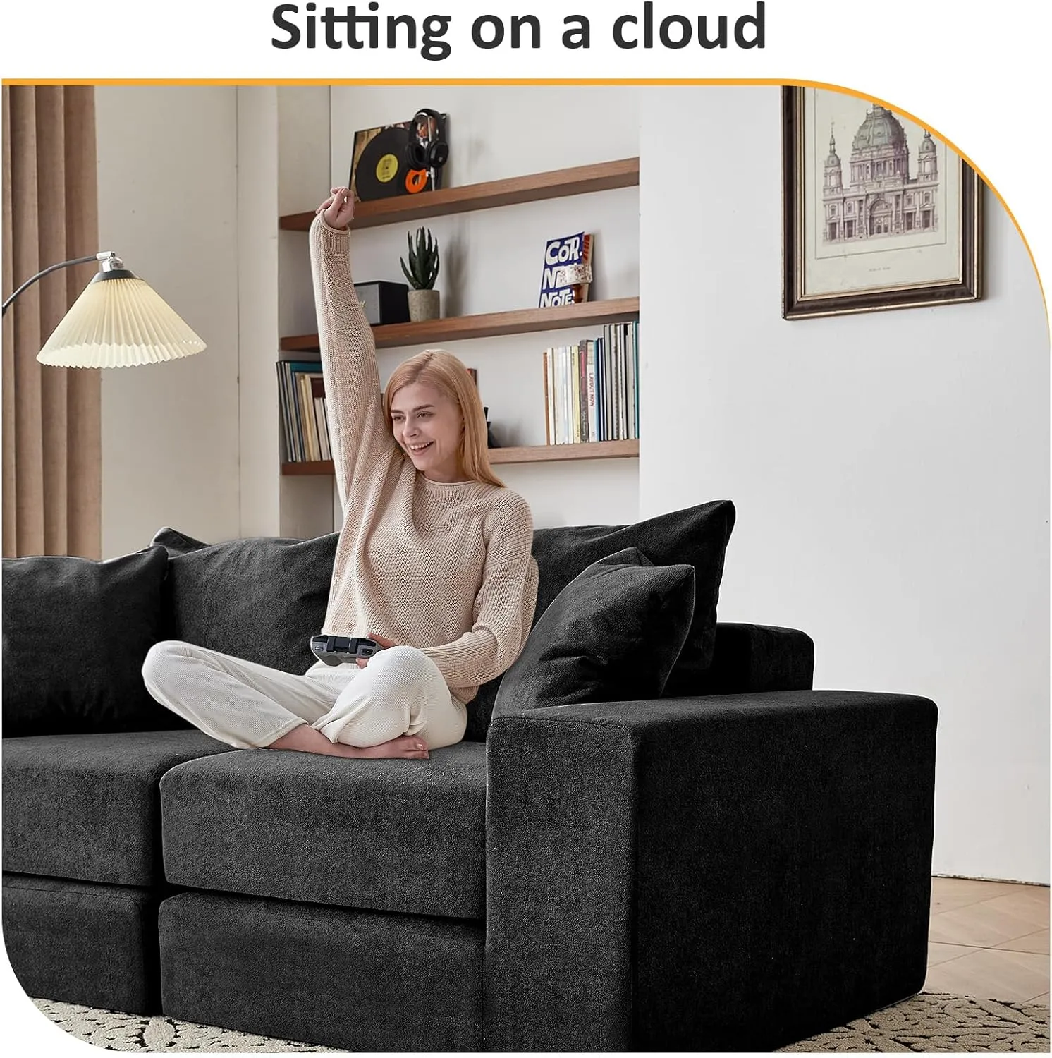 Modular Sectional Loveseat Sofa - Cloud Boneless Couch with Non Slip Base, Modern Sleeper Sofa for Customizable Living Spaces, Cozy Modular Couch for Indoor Room, No Assembly Required, Black
