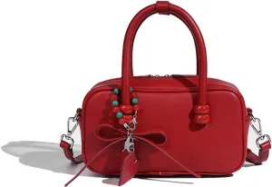 Molodo Women's Handbag Stylish PU Leather Satchel Handbag Purse Retro Y2K Solid Color Zipper Shoulder Bag