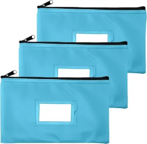Money Bank Deposit Bag with Zipper | 11x6 inch | Light Blue | Durable Leatherette Money Cash Coin Check Wallet Pouch for Men & Women with Framed ID Window and Blank Card | by GIDABRAND (3)