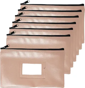 Money Bank Deposit Bag with Zipper | 11x6 inch | Rose Gold | Durable Leatherette Money Cash Coin Check Wallet Pouch for Men & Women with Framed ID Window and Blank Card | by GIDABRAND (7)