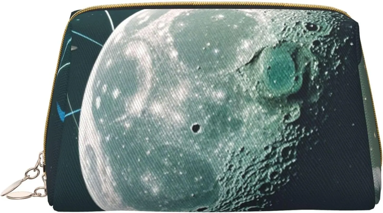 moon stars and planets Print Travel Makeup Bag, Women's Large Capacity Makeup Bag, Waterproof Portable Bag, Open Flat Makeup Bag