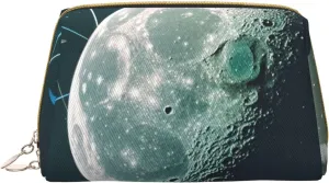 moon stars and planets Print Travel Makeup Bag, Women's Large Capacity Makeup Bag, Waterproof Portable Bag, Open Flat Makeup Bag