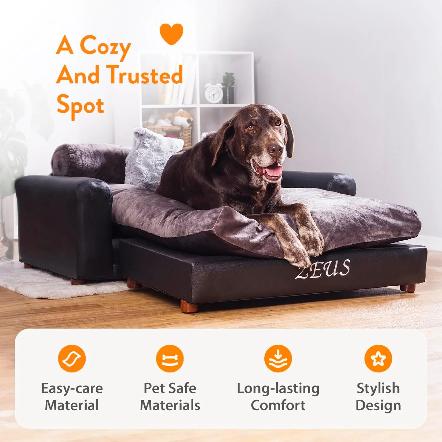 Moots Premium Leatherette Pets Sofa, Charcoal, Extra Large, Customizable