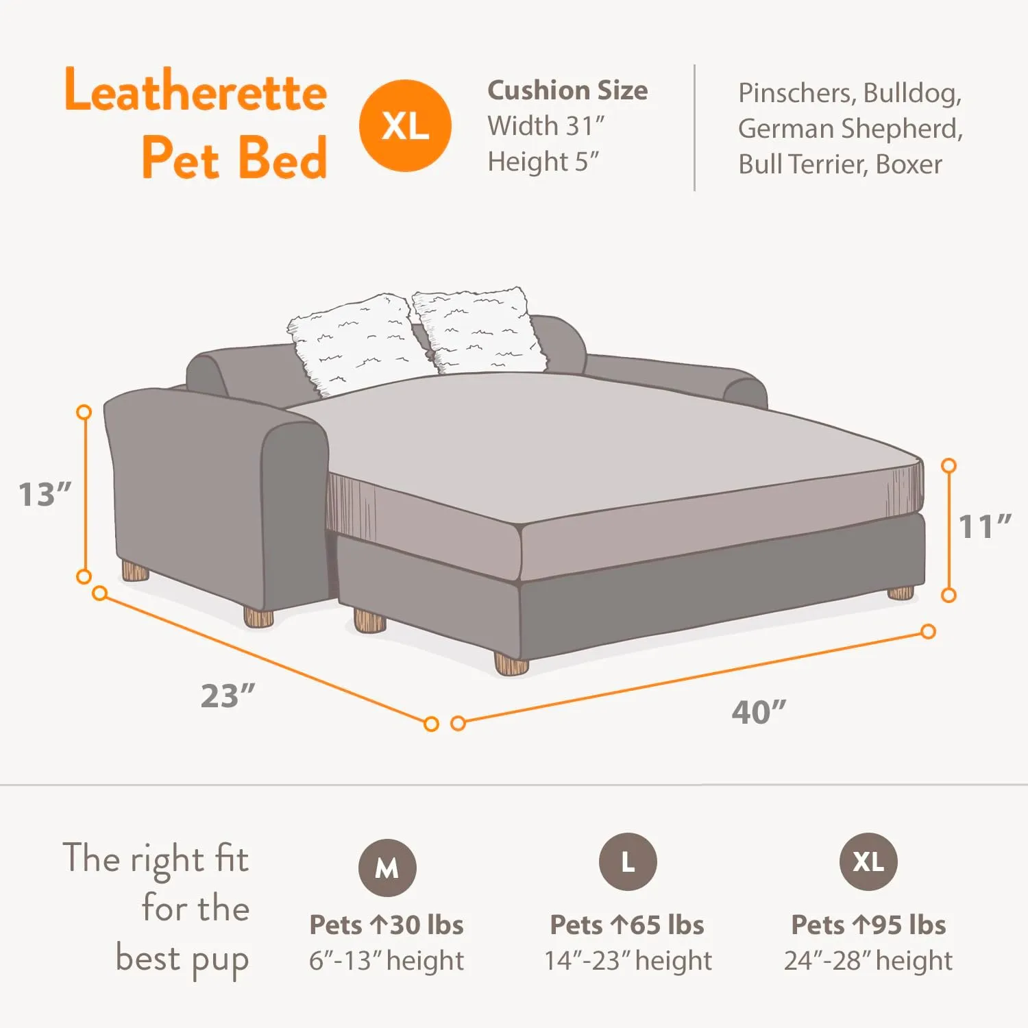 Moots Premium Leatherette Pets Sofa, Charcoal, Extra Large, Customizable