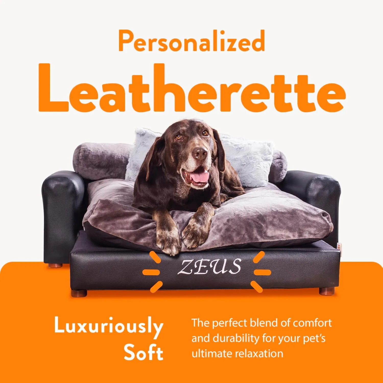 Moots Premium Leatherette Pets Sofa, Charcoal, Extra Large, Customizable