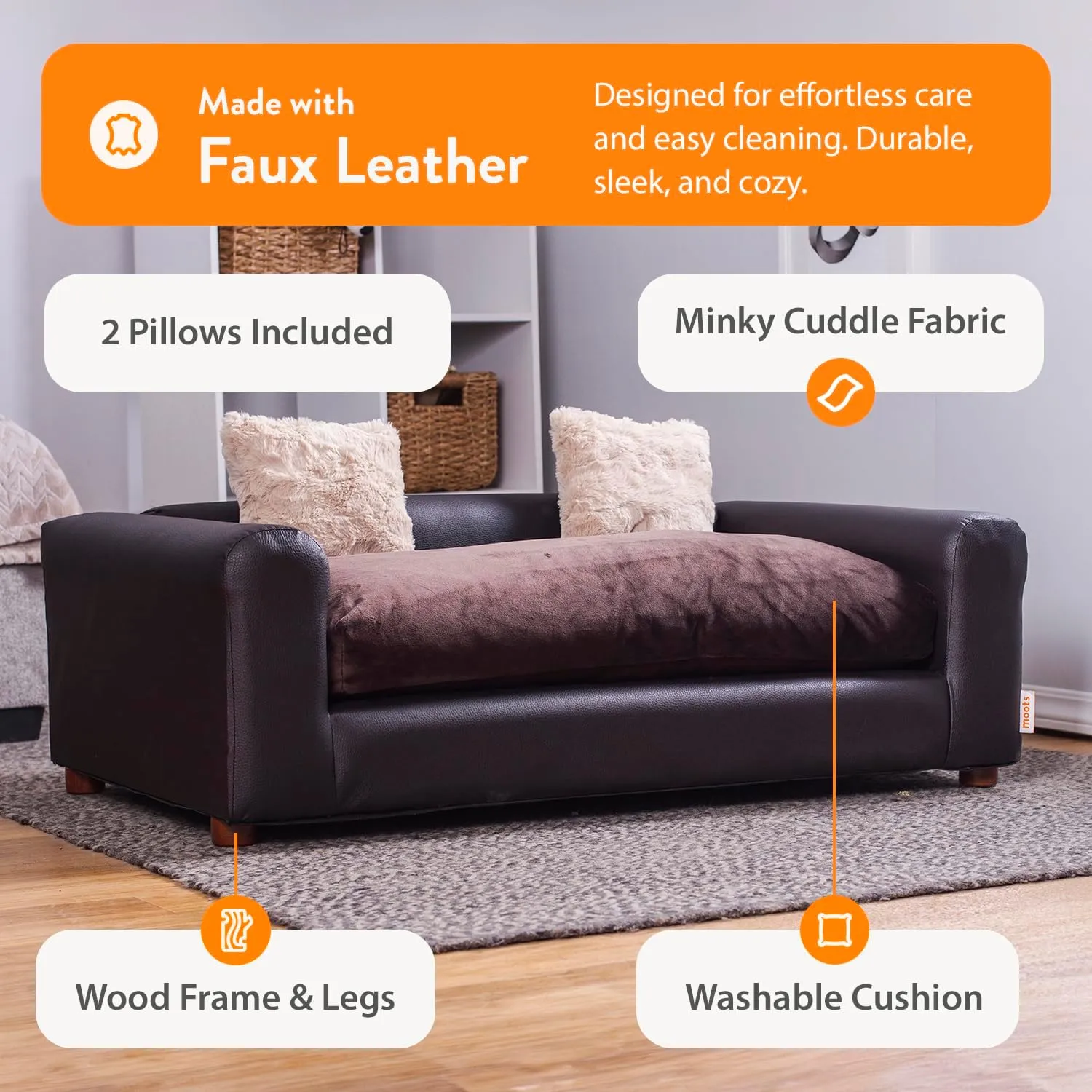 Moots Premium Leatherette Pets Sofa, Espresso, Medium/Large