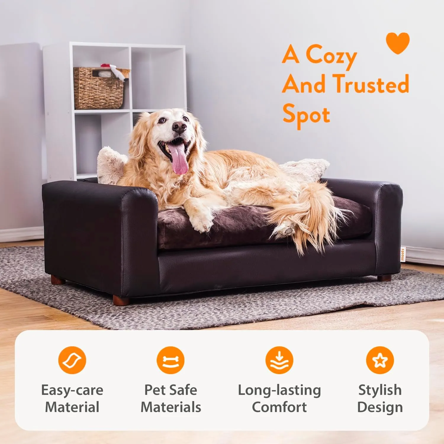 Moots Premium Leatherette Pets Sofa, Espresso, Medium/Large