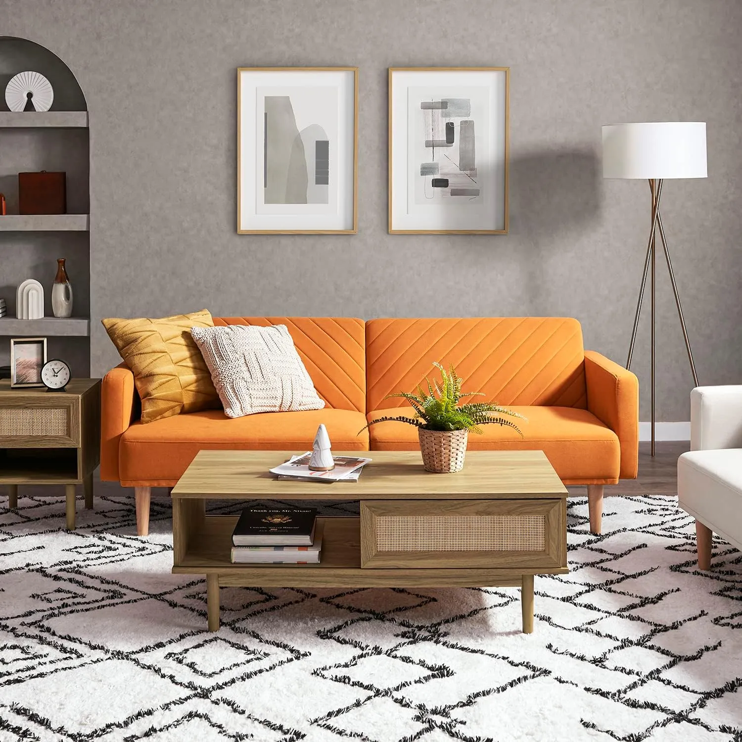 mopio 76.8" Futon Sofa Bed, Small Couch, Sleeper, Loveseat, Mid Century Modern Futon Couch, Sofa Cama, Couches for Living Room (Apricot Velvet)