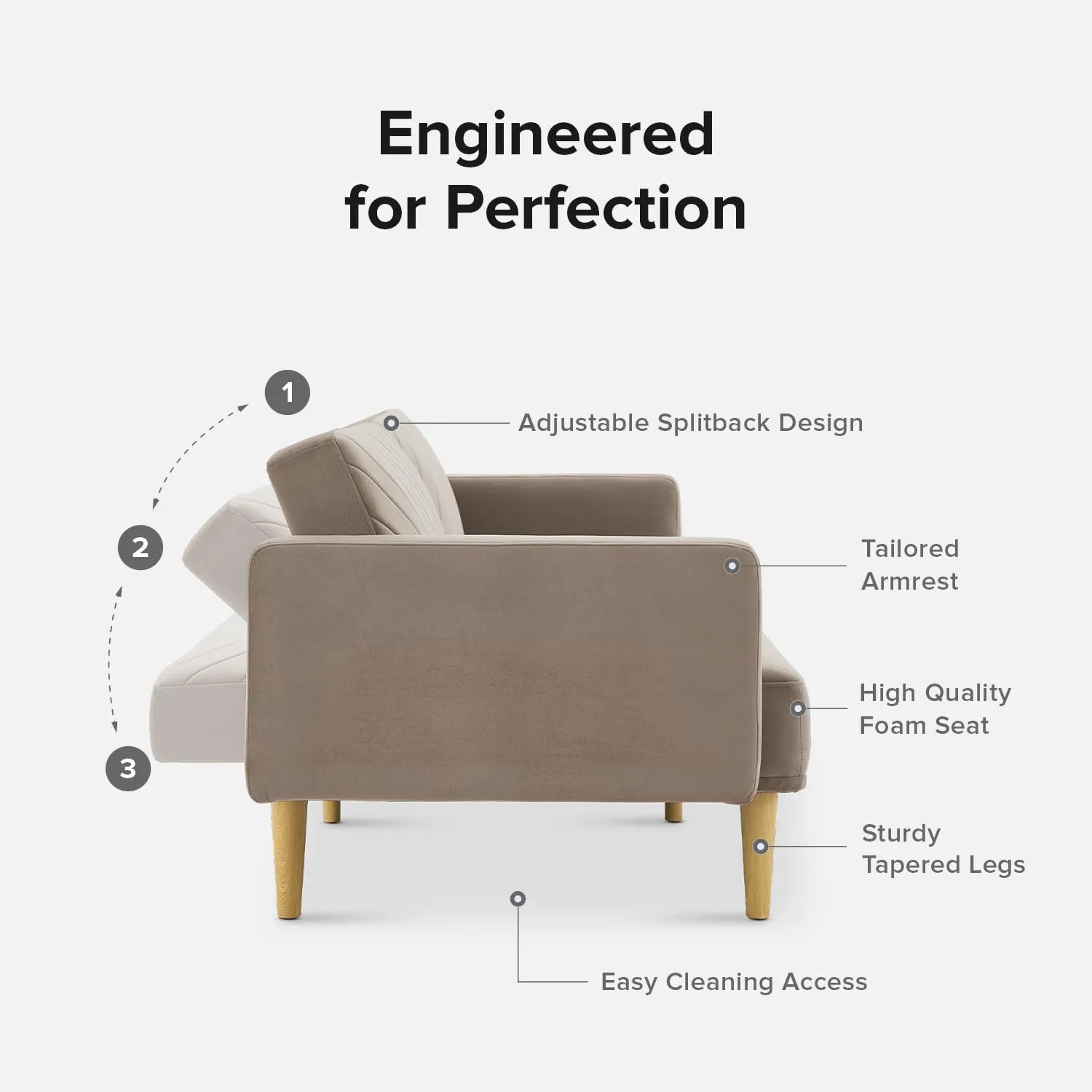 mopio 76.8" Futon Sofa Bed, Small Couch, Sleeper, Loveseat, Mid Century Modern Futon Couch, Sofa Cama, Couches for Living Room (Mocha Brown Premium Velvet)