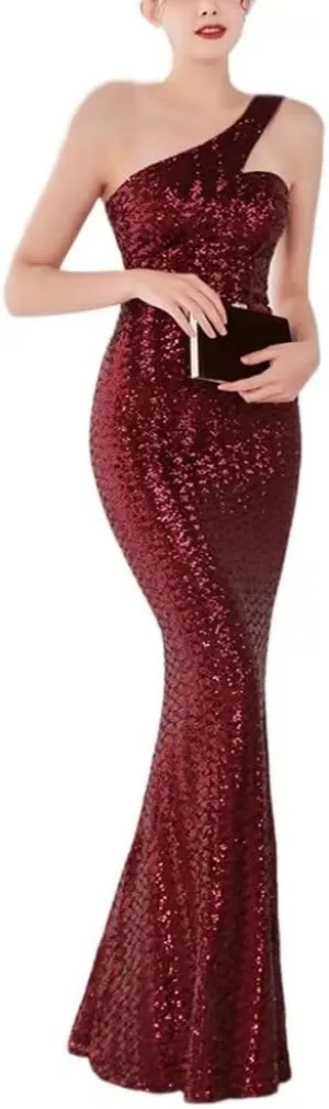 Mordarli 2023 One Shoulder Sequin Prom Dresses with Slit Long Formal Dresses Mermaid Evening Gowns