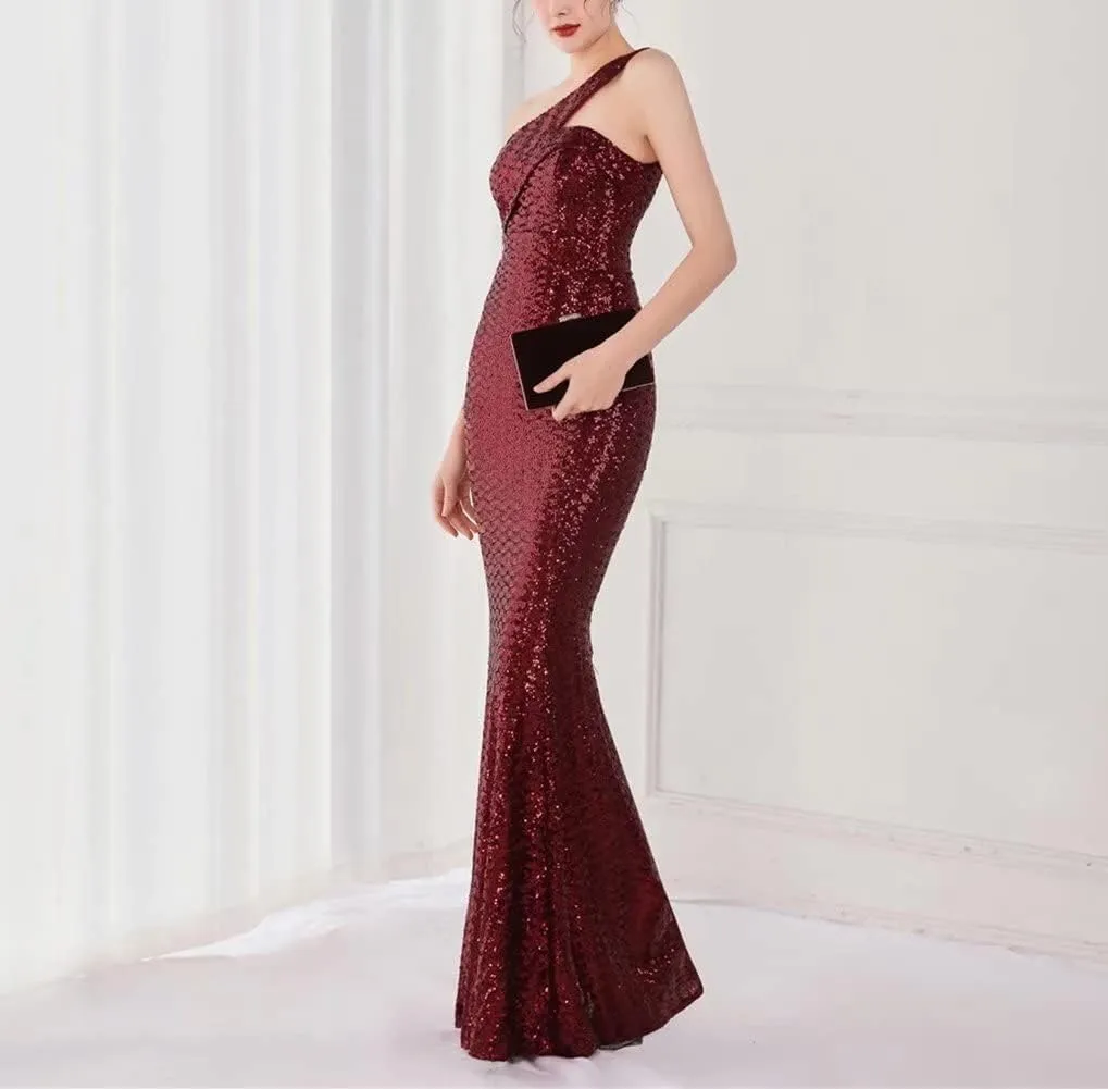 Mordarli 2023 One Shoulder Sequin Prom Dresses with Slit Long Formal Dresses Mermaid Evening Gowns