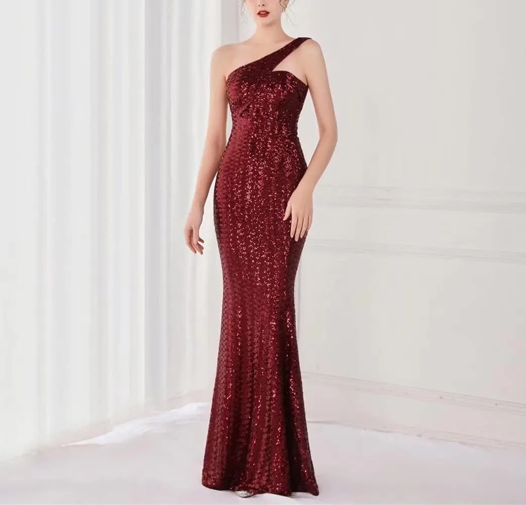 Mordarli 2023 One Shoulder Sequin Prom Dresses with Slit Long Formal Dresses Mermaid Evening Gowns