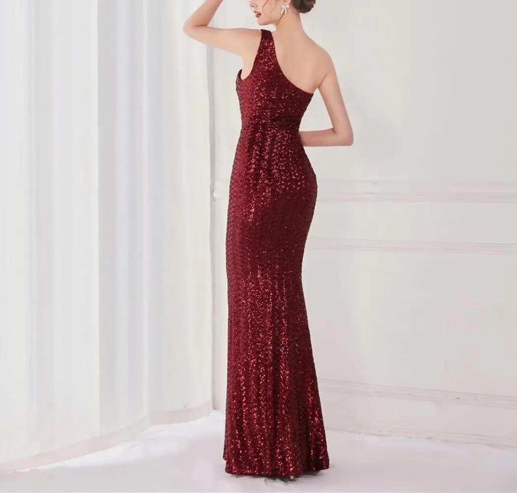 Mordarli 2023 One Shoulder Sequin Prom Dresses with Slit Long Formal Dresses Mermaid Evening Gowns