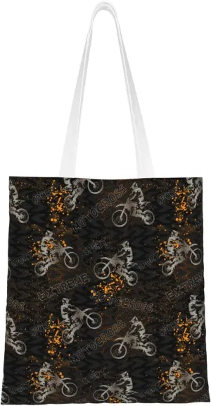 Motorcycle Motocross Dirt Bikes Tote Bag Reusable Shoulder Tote Bag For Women Lady Vacation, Shopping, Work