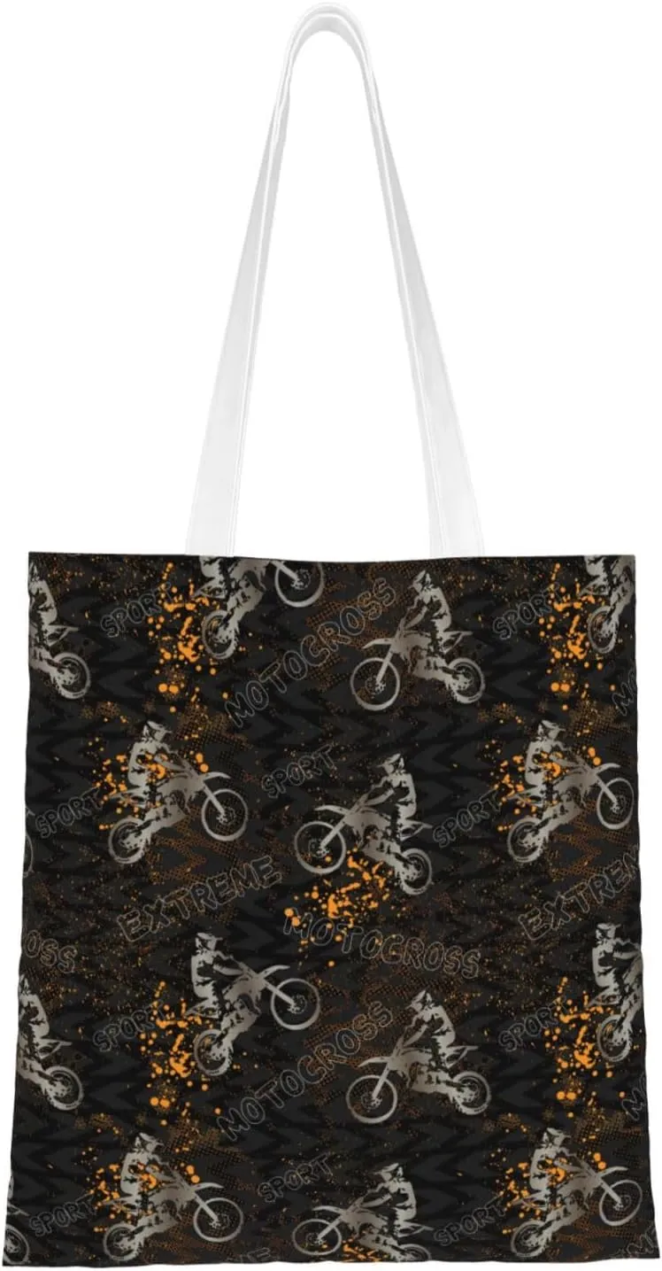 Motorcycle Motocross Dirt Bikes Tote Bag Reusable Shoulder Tote Bag For Women Lady Vacation, Shopping, Work