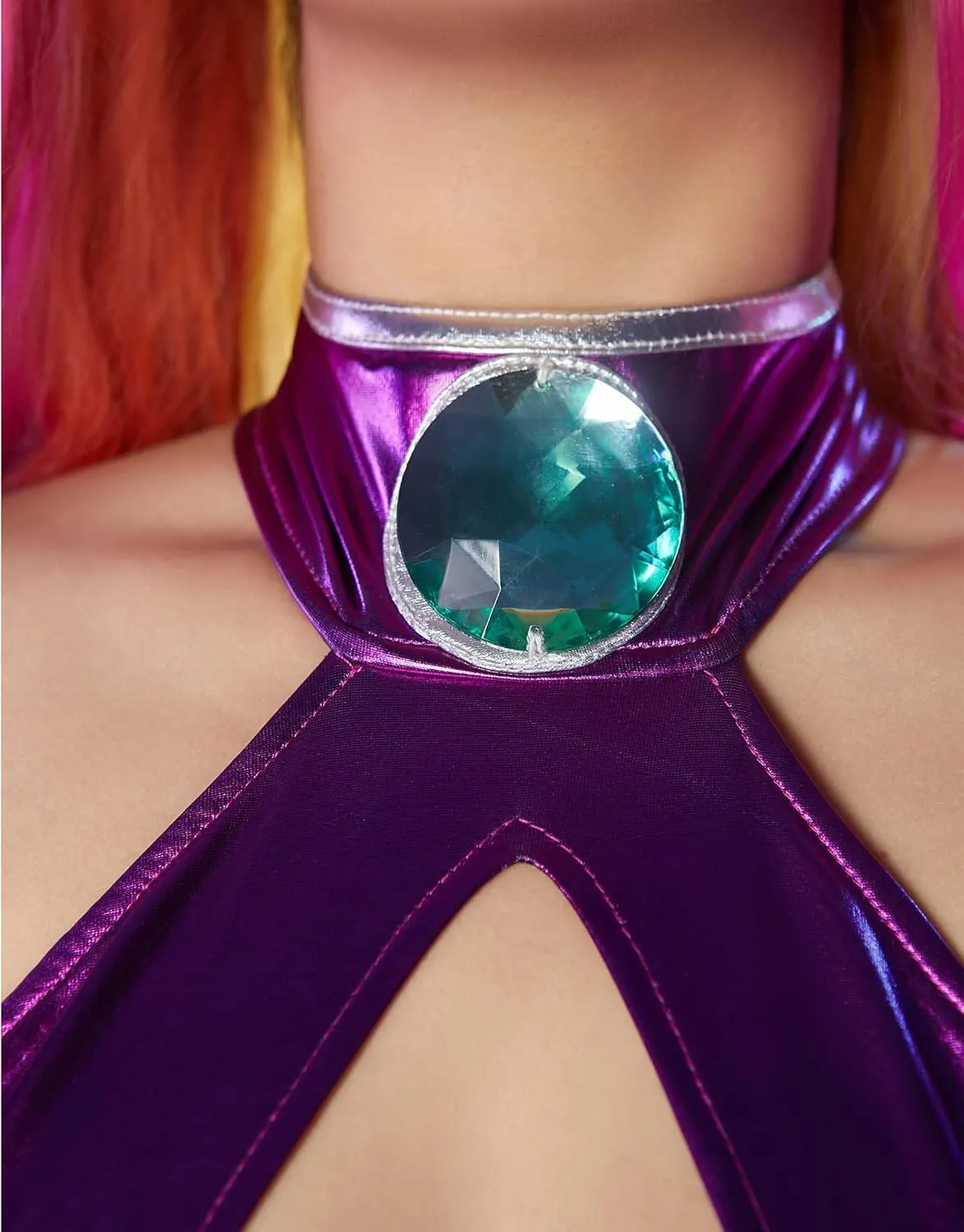 Movie Cosplay Costume for Women Purple Bodycon Outfit Halter Cutout Bodysuit with Gloves Stockings