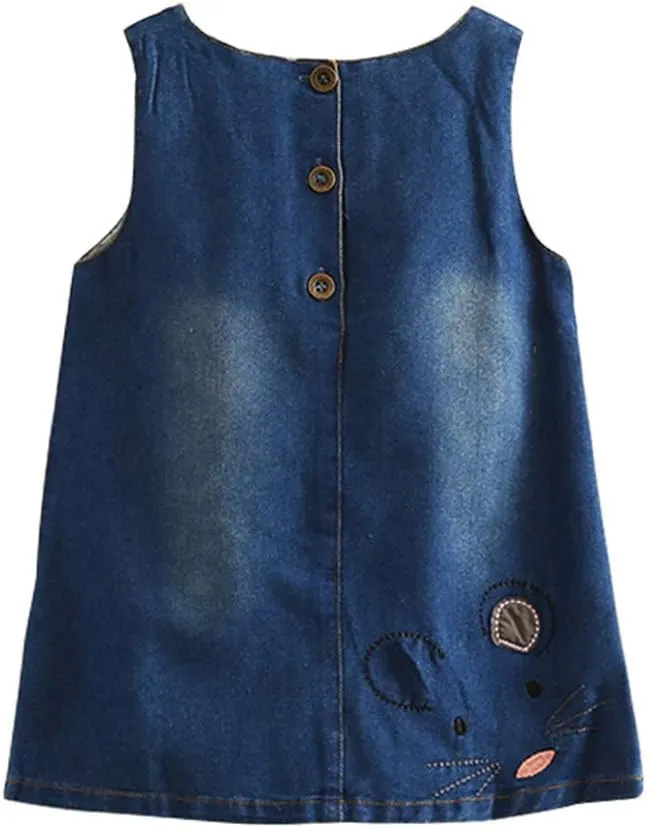 Mud Kingdom Little Girl Denim Sundress Cute Embroidered Patterns Jumper Sleeveless Casual Dress