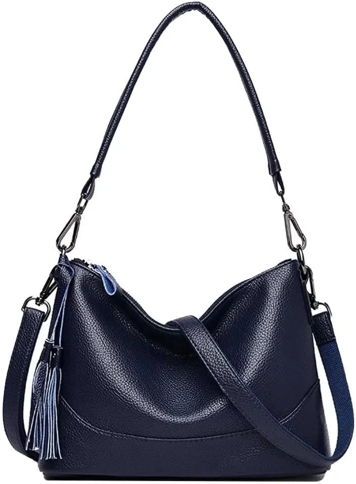 Mudono Crossbody Bag for Women Leather Shoulder Bag Tassel Satchel Retro Handbag Lightweight Purse