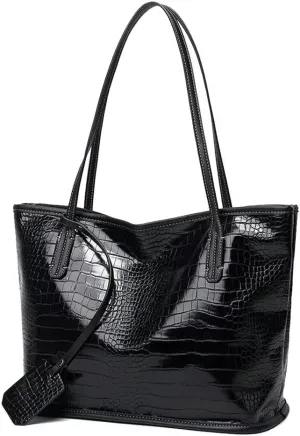 Mudono Tote Bag for Women Crocodile Print Handbag Large Capacity Shoulder Bag PU Leather Satchel Purse