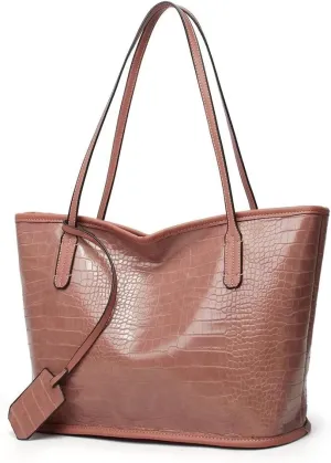 Mudono Tote Bag for Women Crocodile Print Handbag Large Capacity Shoulder Bag PU Leather Satchel Purse