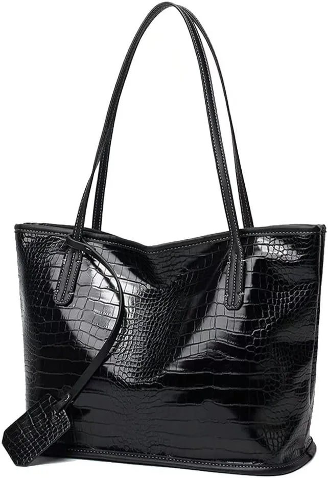 Mudono Tote Bag for Women Crocodile Print Handbag Large Capacity Shoulder Bag PU Leather Satchel Purse