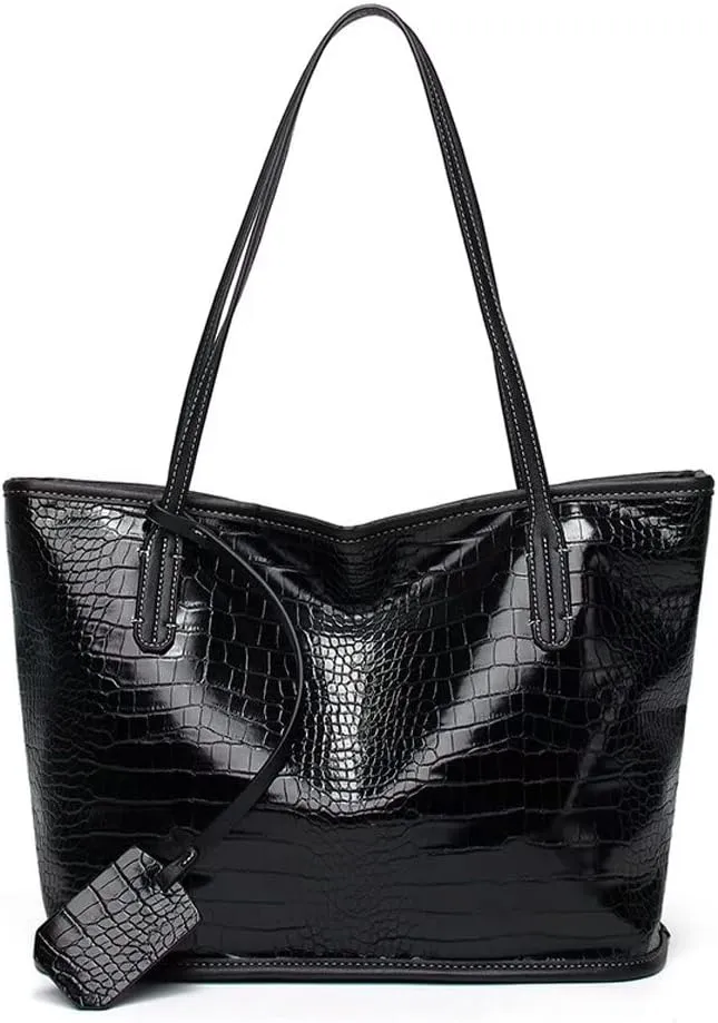 Mudono Tote Bag for Women Crocodile Print Handbag Large Capacity Shoulder Bag PU Leather Satchel Purse