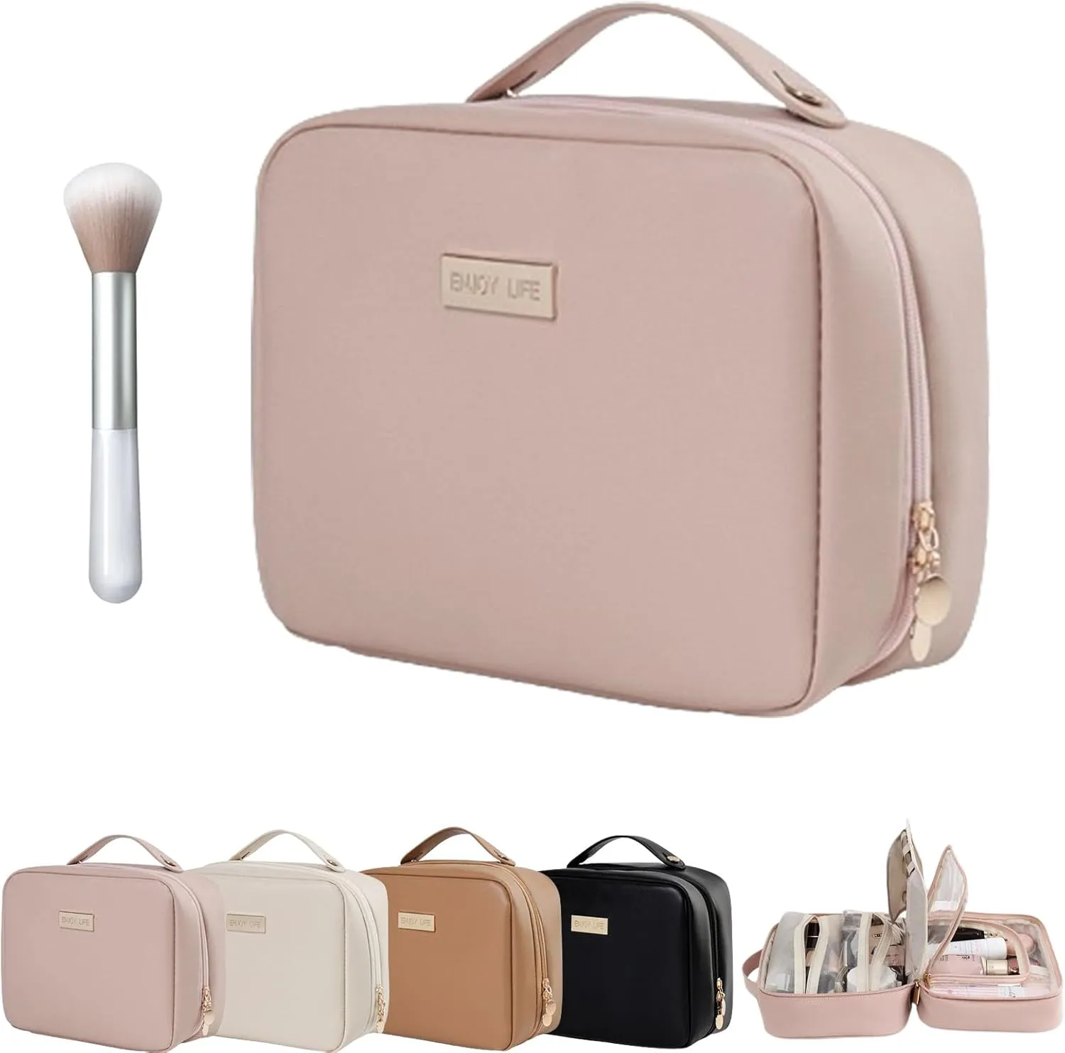 Multi Compartment Toiletry Cosmetic Bag, Set Patient Travel Makeup Bag, Set Patient Cosmetic Bag, Travel Toiletry Bag for Women (Pink)