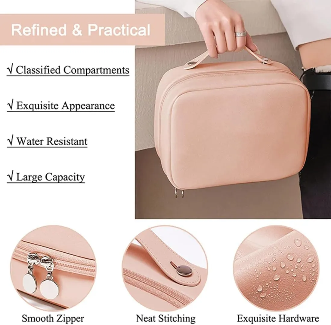 Multi Compartment Toiletry Cosmetic Bag, Super Large Capacity Multi Compartment Toiletry Bag, Multi-Compartment Toiletry Cosmetics Bag With Interlayer, Handle, Waterproof Pu Leather (2Pcs-A)