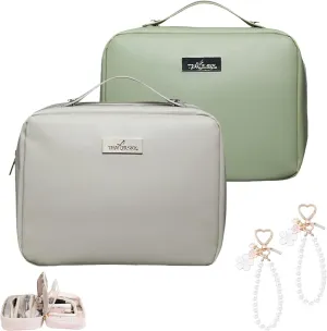 Multi Compartment Toiletry Cosmetic Bag, Super Large Capacity Multi Compartment Toiletry Bag, Multi-Compartment Toiletry Cosmetics Bag With Interlayer, Handle, Waterproof Pu Leather (2Pcs-A)