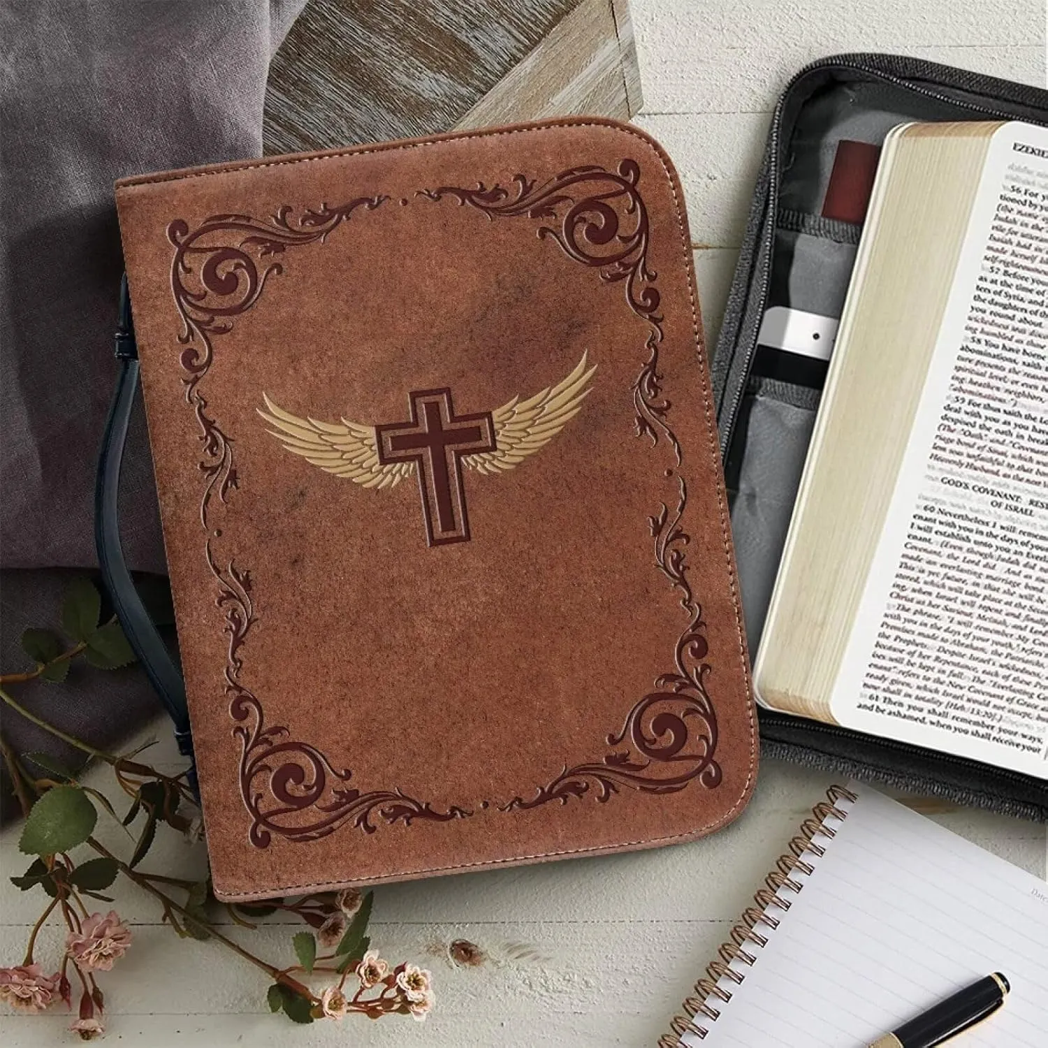Mumeson Bible Covers for Women Leather Bible Carrying Case Organizer Bag Standard Size Large Capacity Bible Holder